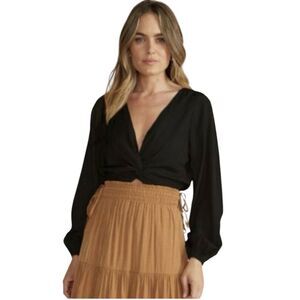 NWT MINKPINK ‘Harper’ Twist Front Long Sleeve Blouse in Black Size XL